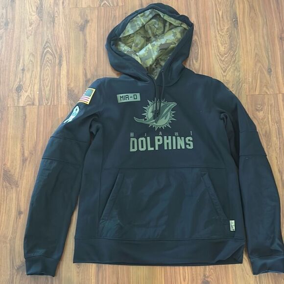 NFL Miami Dolphins  hoodie sweatshirt fleece longed black with camo graphic T-sh - Picture 1 of 5